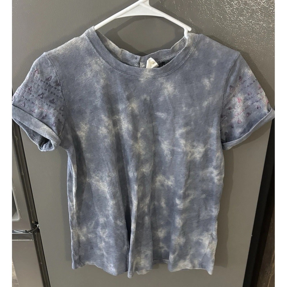 Akemi+Kin Anthropologie‎ Blue tie-dye embroidered tea Women's XS Short Sleeve